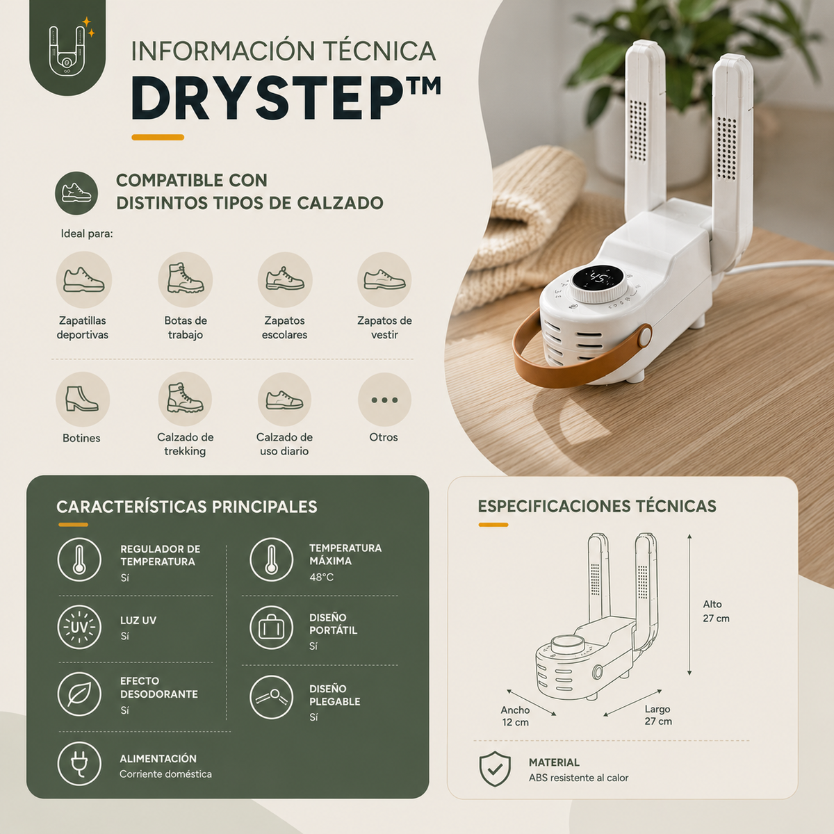 DRY STEP™ - Secador eléctrico portátil para calzado