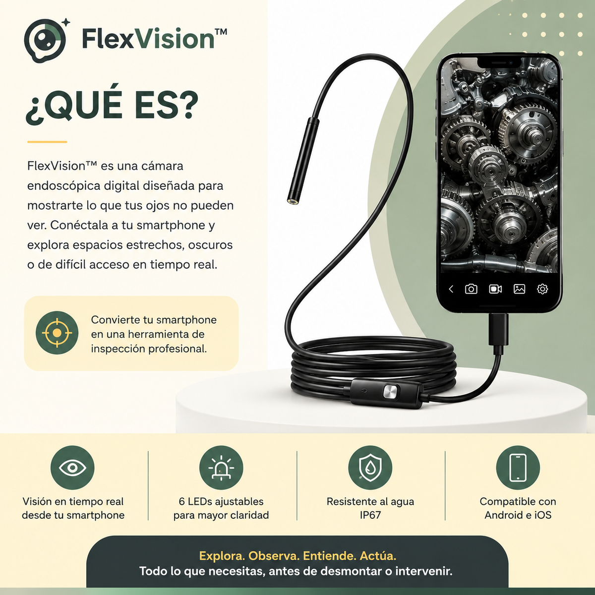 FLEX VISION™ - Cámara Endoscopio Digital para Smartphone