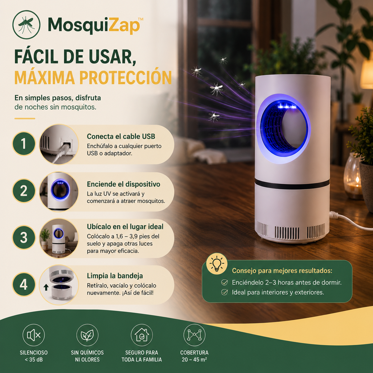 MOSQUI ZAP™ -  Lampara LED anti mosquitos