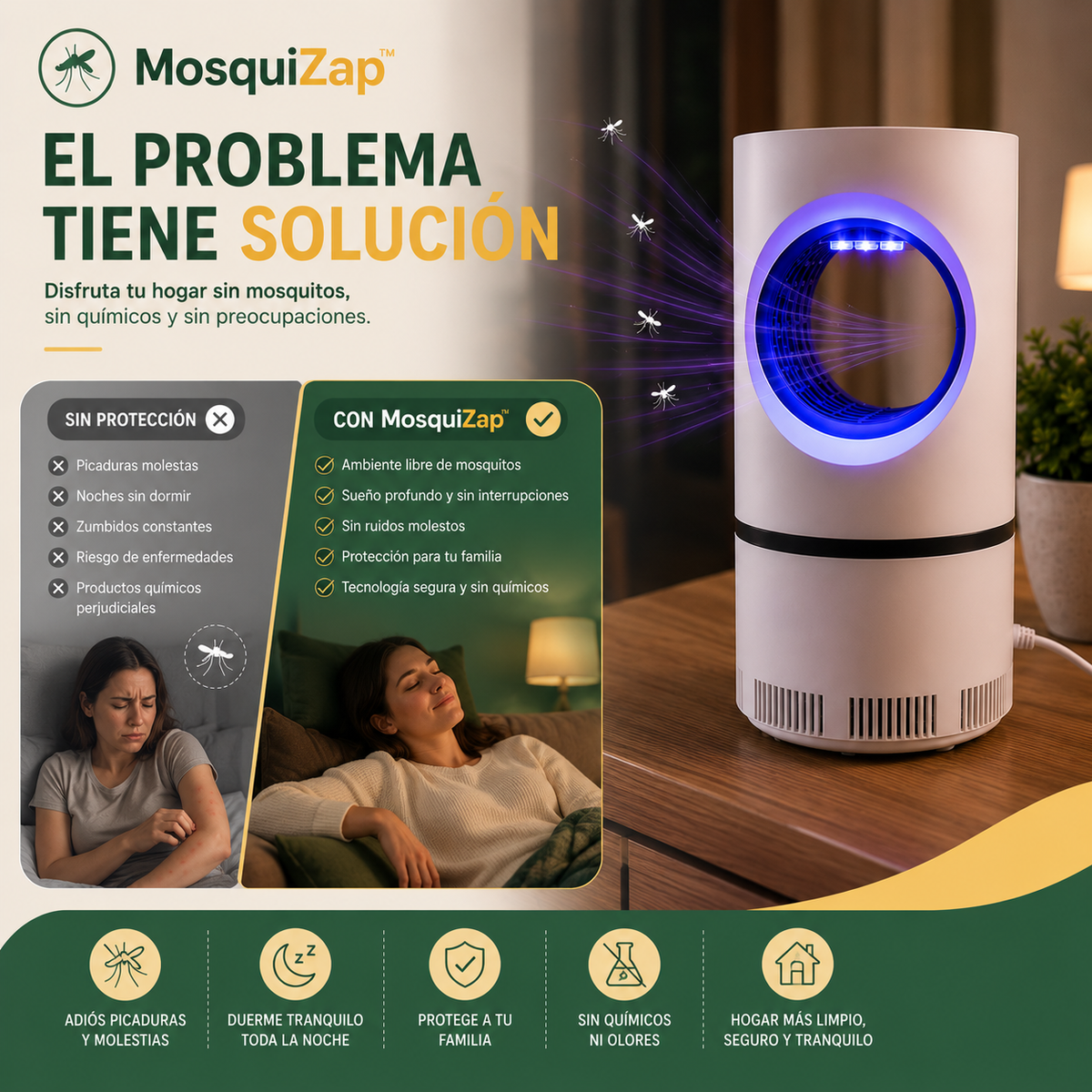 MOSQUI ZAP™ -  Lampara LED anti mosquitos