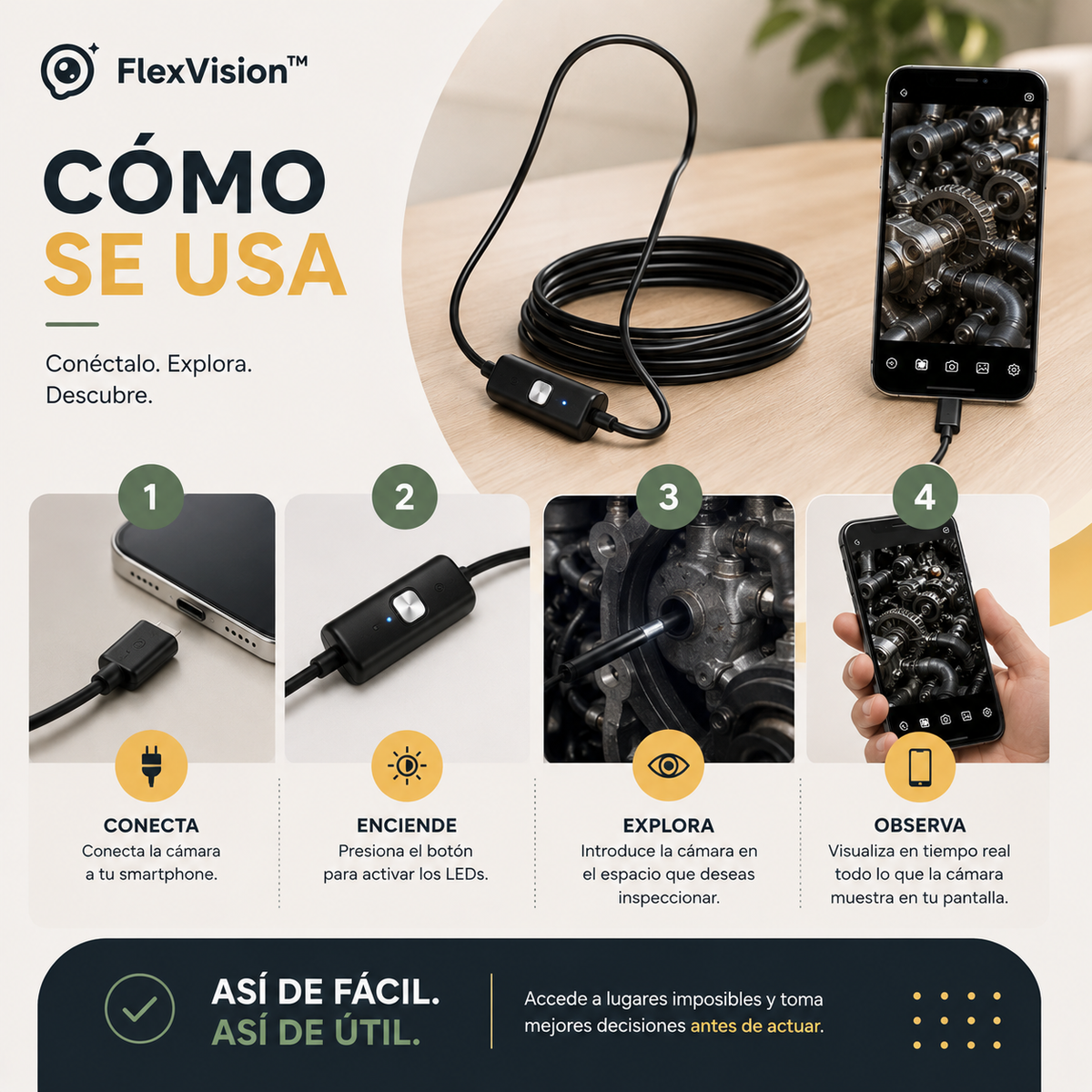 FLEX VISION™ - Cámara Endoscopio Digital para Smartphone