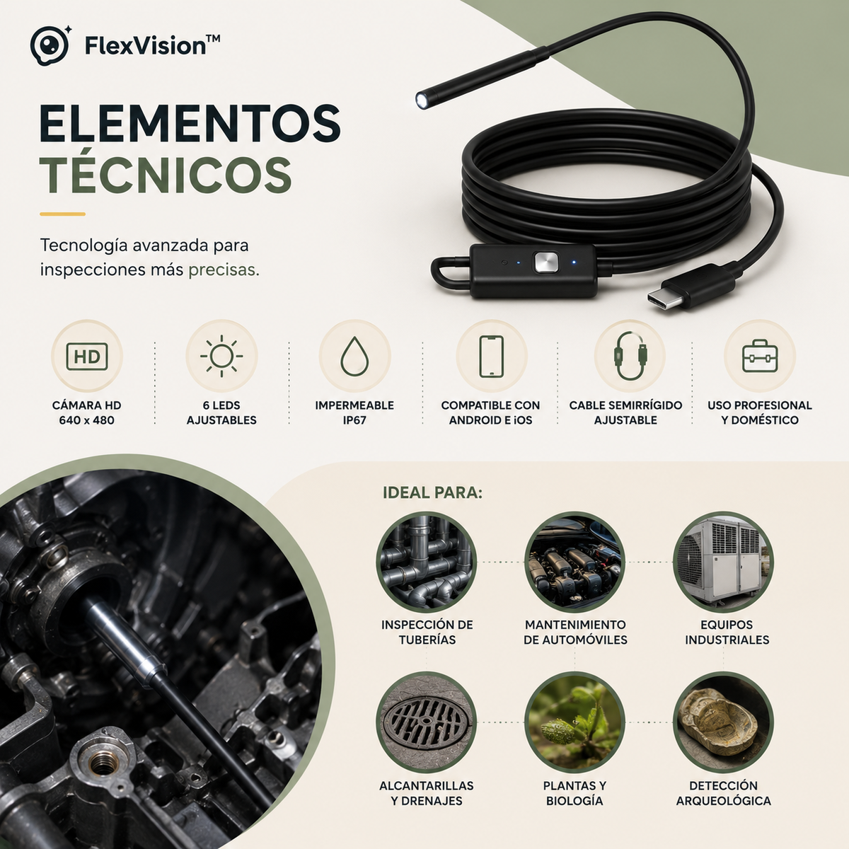 FLEX VISION™ - Cámara Endoscopio Digital para Smartphone