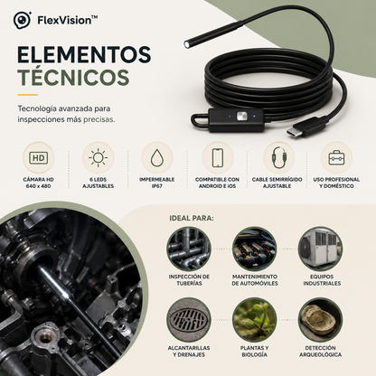 FLEX VISION™ - Cámara Endoscopio Digital para Smartphone
