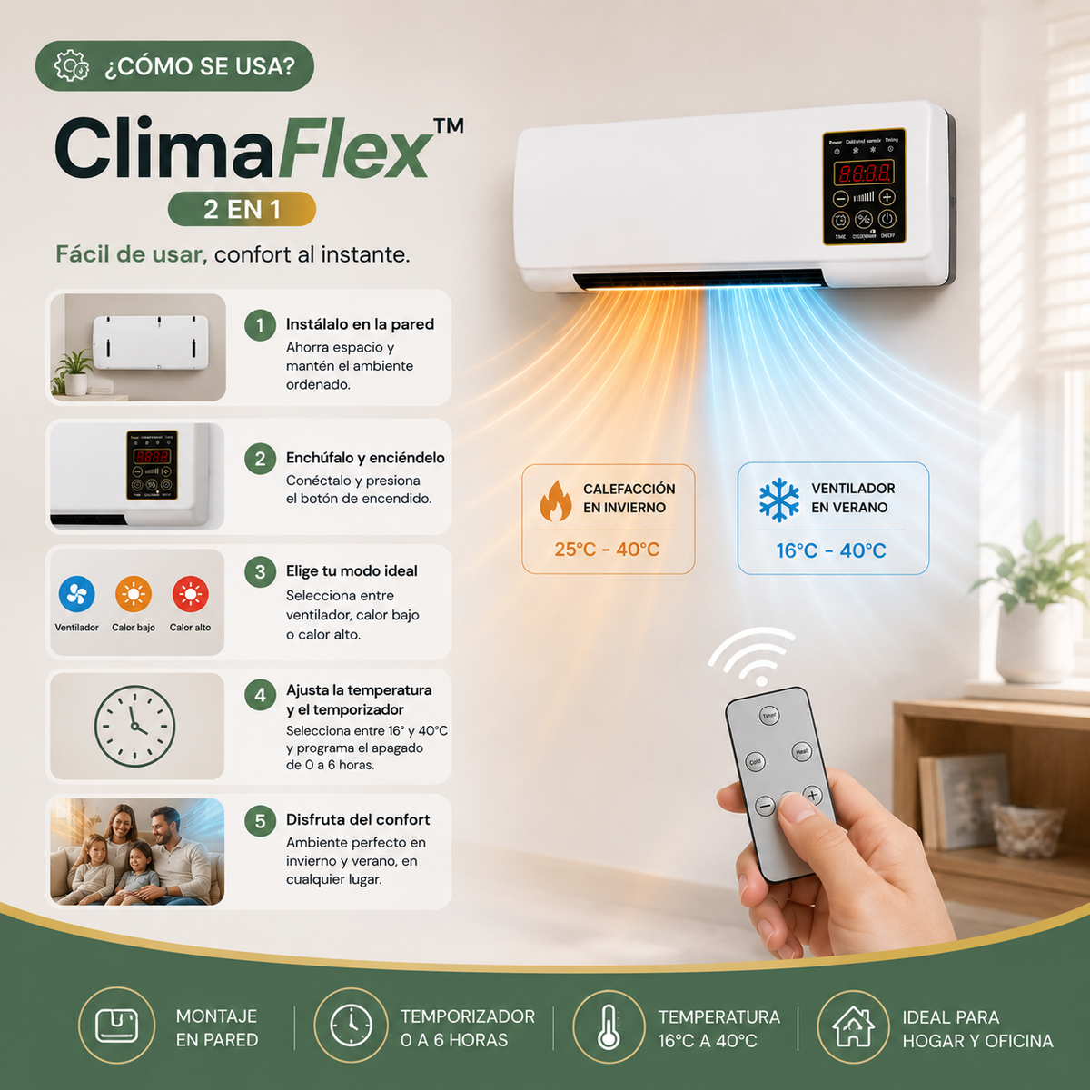 CLIMA FLEX™ -  Calefactor y ventilador eléctrico